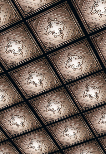 Painted grid system with 24x24" PVC Anet Copper Black tiles